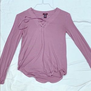 Purple Long Sleeve Lace In The Front Shirt
